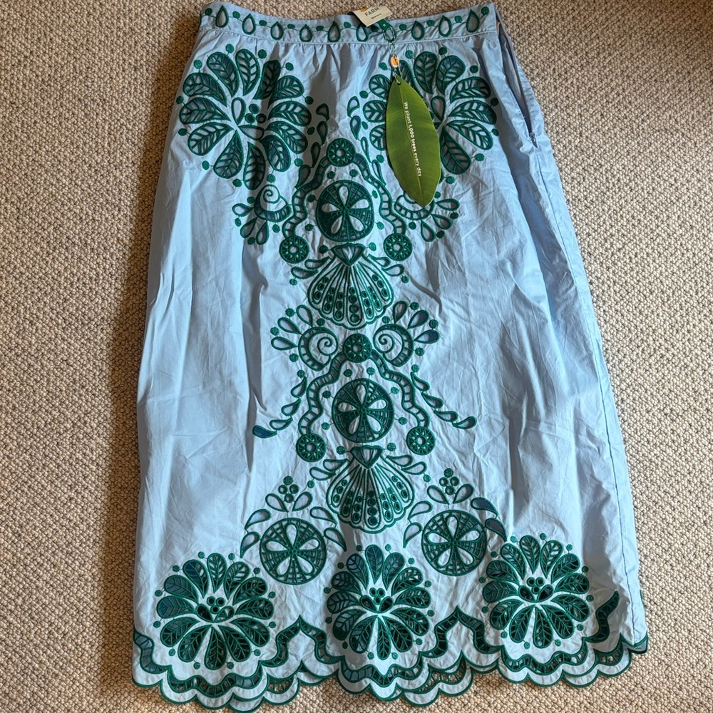 Farm Rio Elegant Green and Blue Graphic Richelieu Skirt